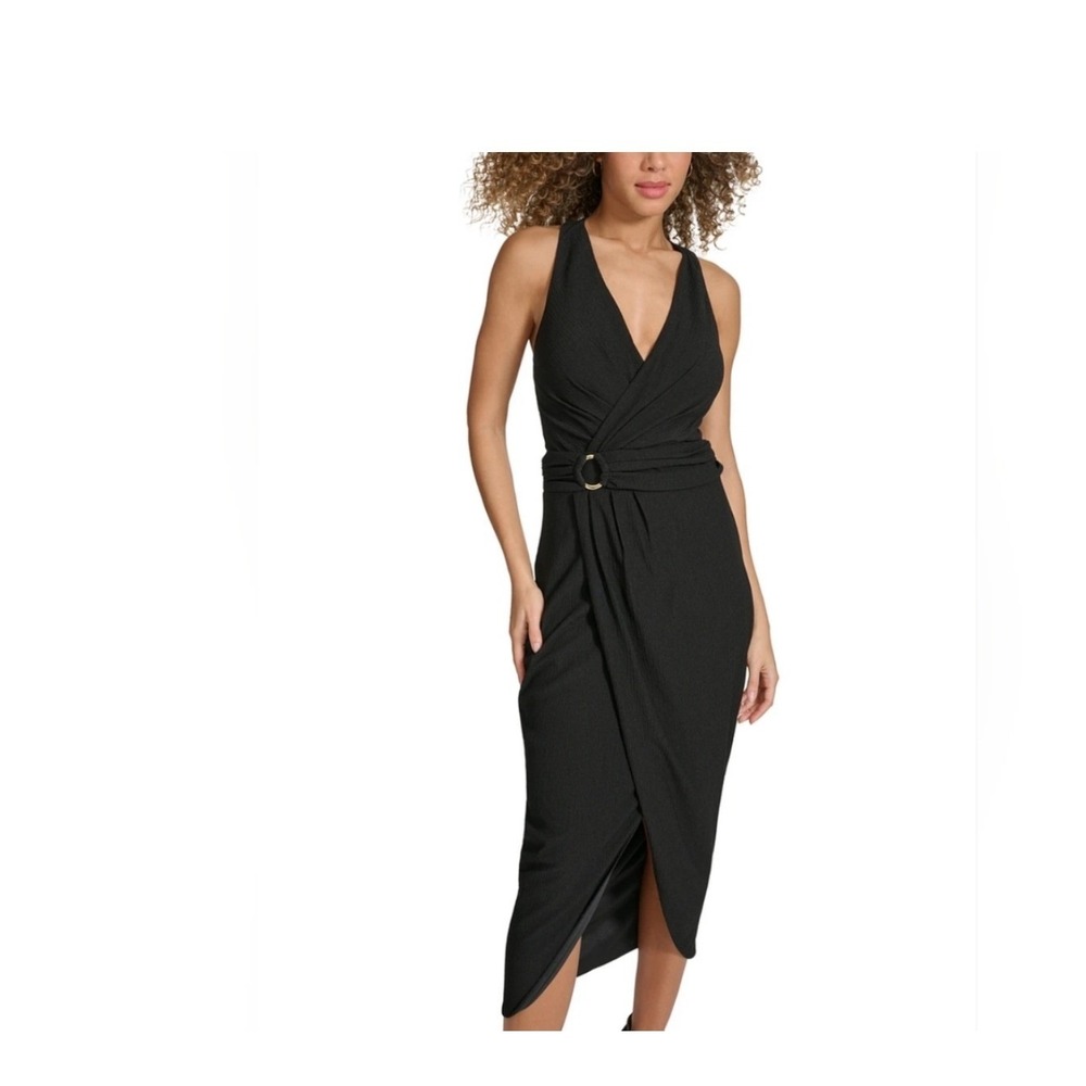 Siena Midi Dress Women Size 10 Black NWT Halter Wrap Ring Detail SATP1489